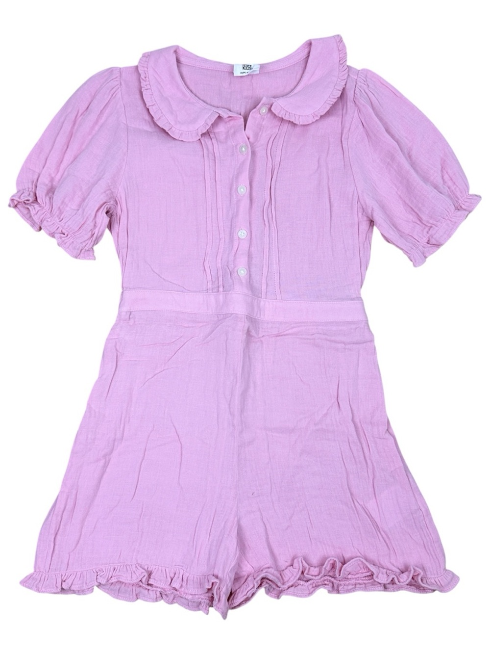 Cotton On Kids Pink Ruffled Collar Button-Up Romper
